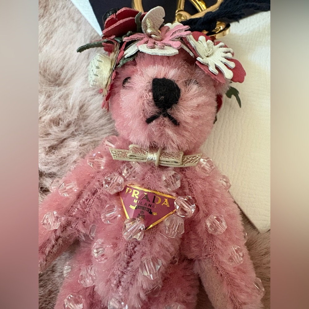 Prada Pink Floral Teddy Bear Charm with Gold Hardware - Picture 6 of 7